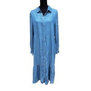 Hope & Harlow Chambray Denim Midi Dress Size 14 Blue Western Cottagecore